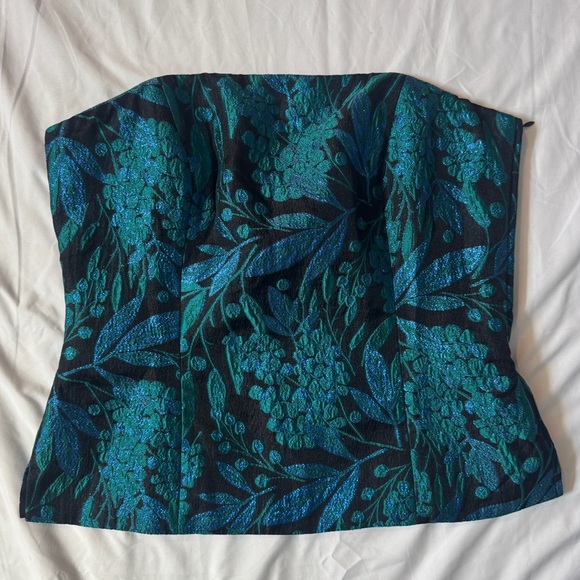 NWT Lilly Pulitzer Camilo Strapless Brocade Top in Green and Blue, Size 10 - Picture 2 of 10